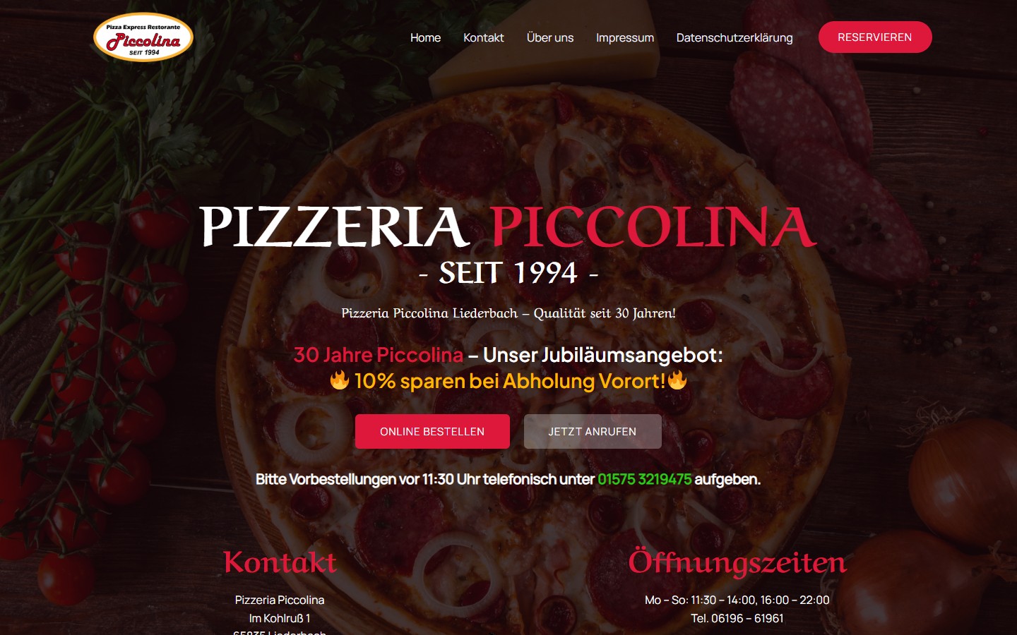 Pizzeria Piccolina Website